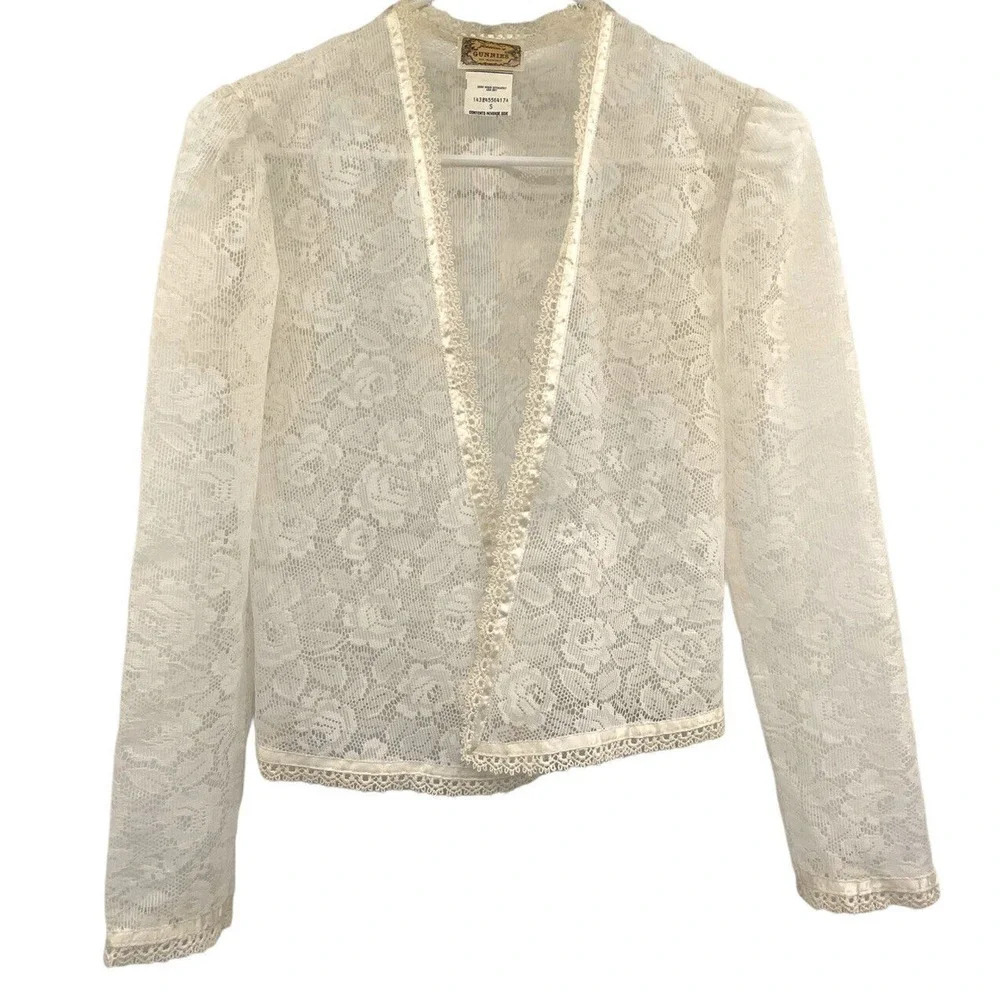 Vintage Gunne Sax Jessica's Gunnies Lace Open Front Cardigan size Small Ivory - Picture 2 of 12